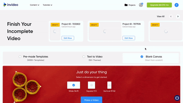 How To Make A Reel On Instagram With Photos Using Invideo - Step 1a