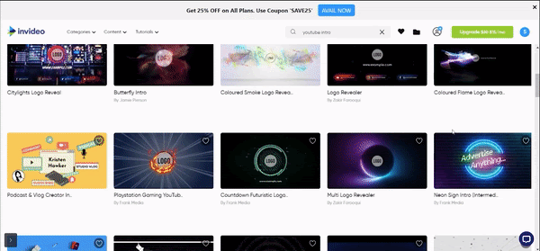 How To Customize A Youtube Intro Using InVideo - step 1