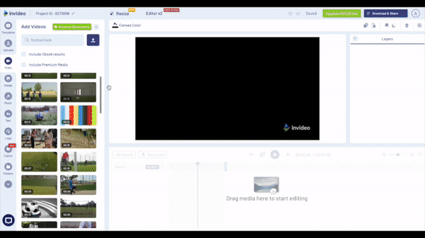 how you can create the cut-on-action edit on InVideo - step 1
