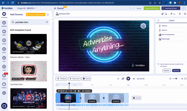 How To Customize A Youtube Intro Using InVideo - step 2