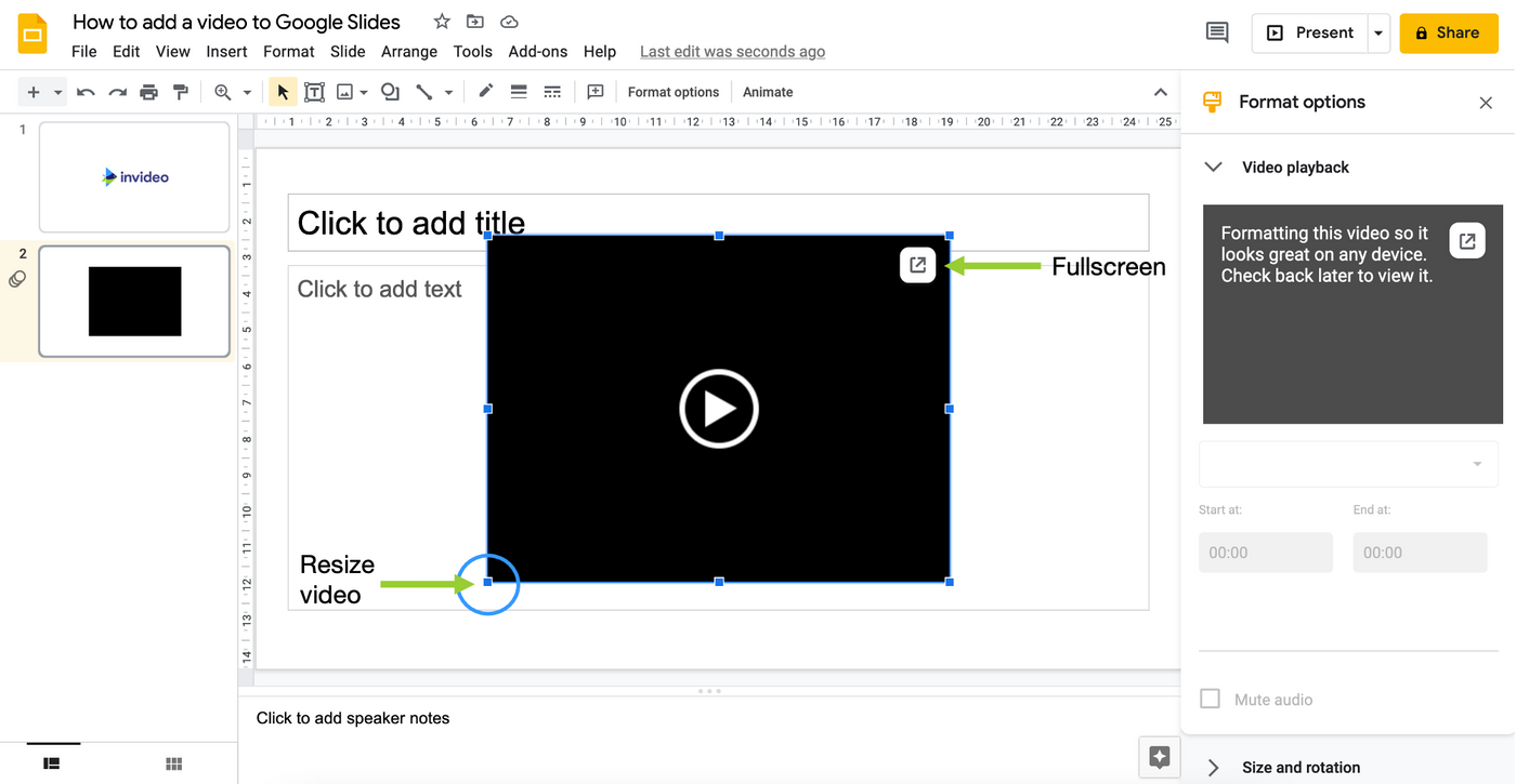 How to embed a video in Google Slides using Google Drive - Step 5