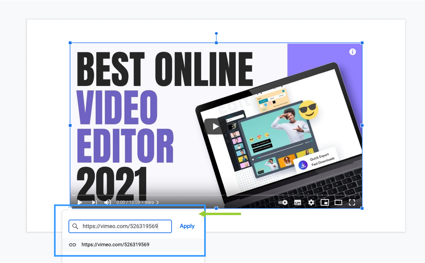 How to embed a Vimeo video in Google slides - step 3