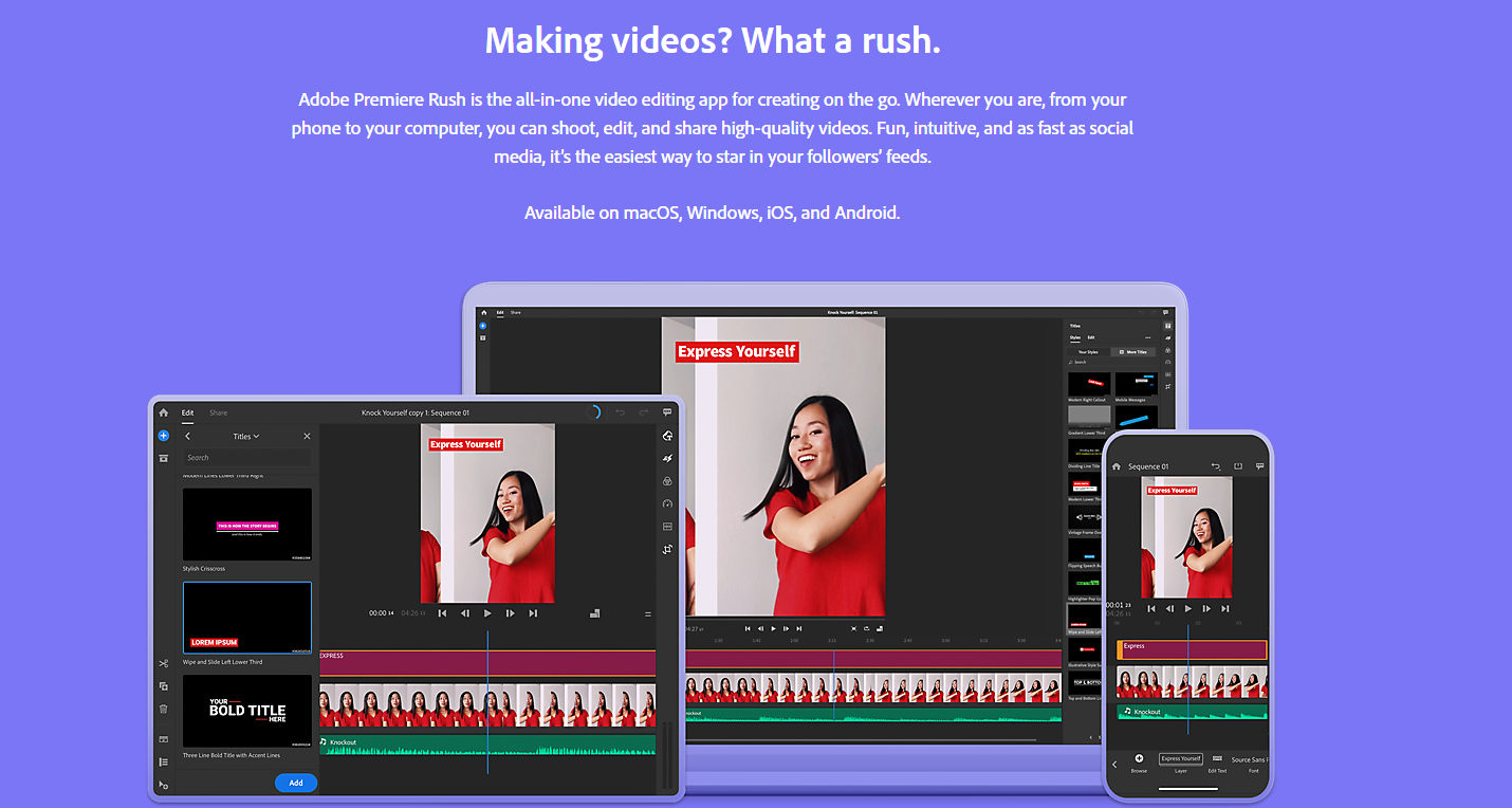 Adobe Premiere Rush Homepage