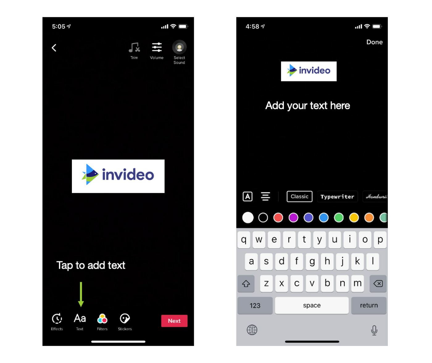 How to add text to TikTok from within the TikTok app - Step 5
