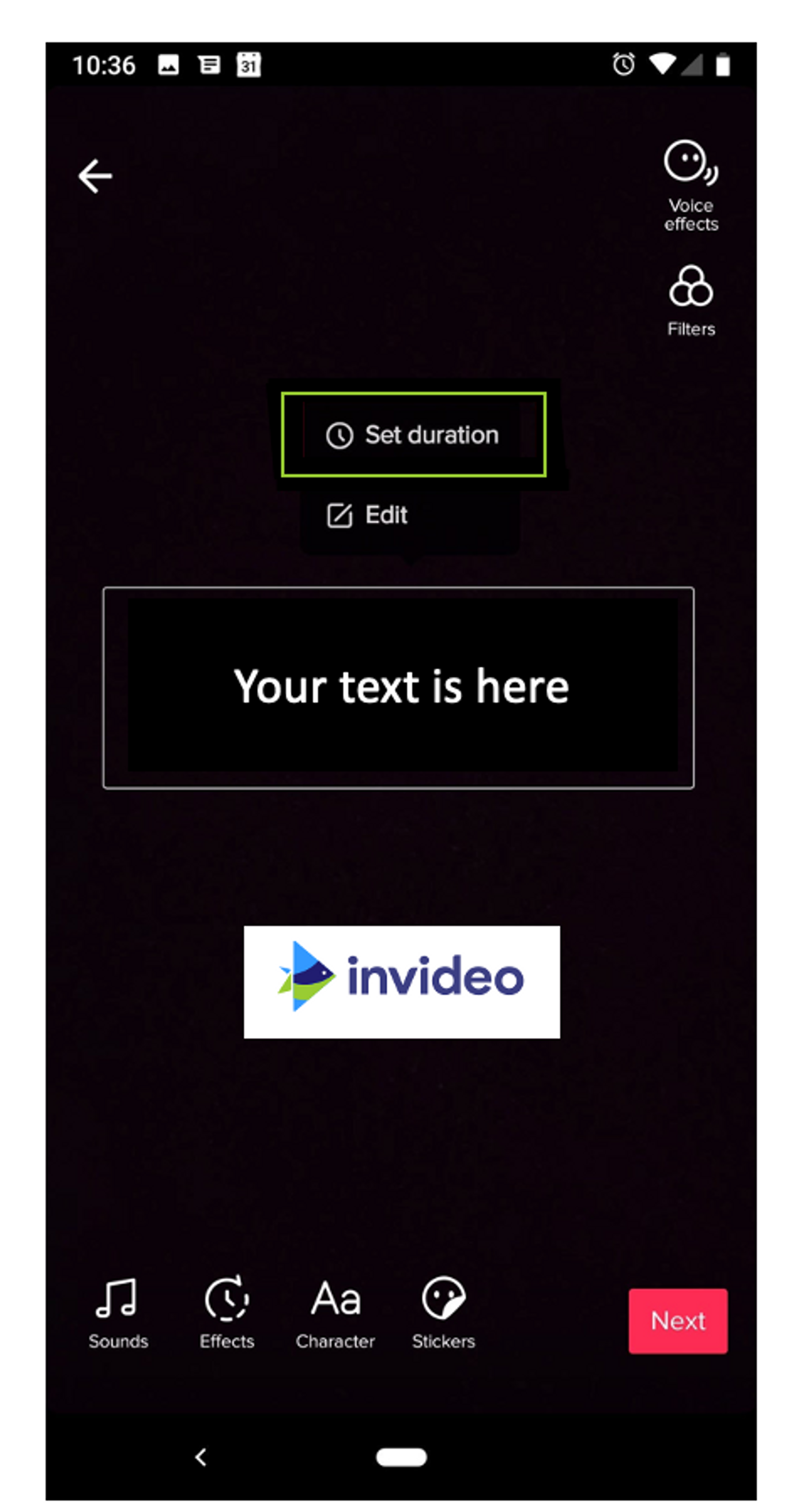 Set duration while editing text on tiktok