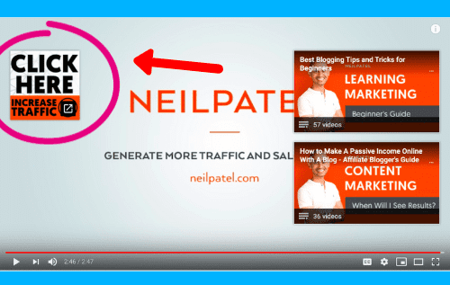 External site - Example of Neil Patel YT video end screen