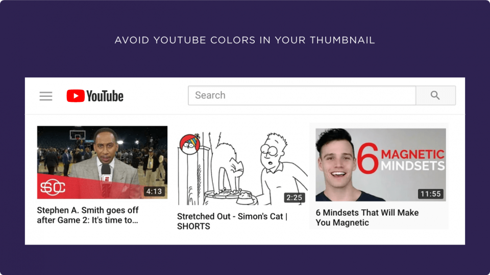 avoid youtube colours in your thumbnail